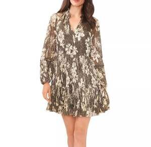 Vince Camuto Metallic Floral Pleated Tiered Maxi Dress, Size S